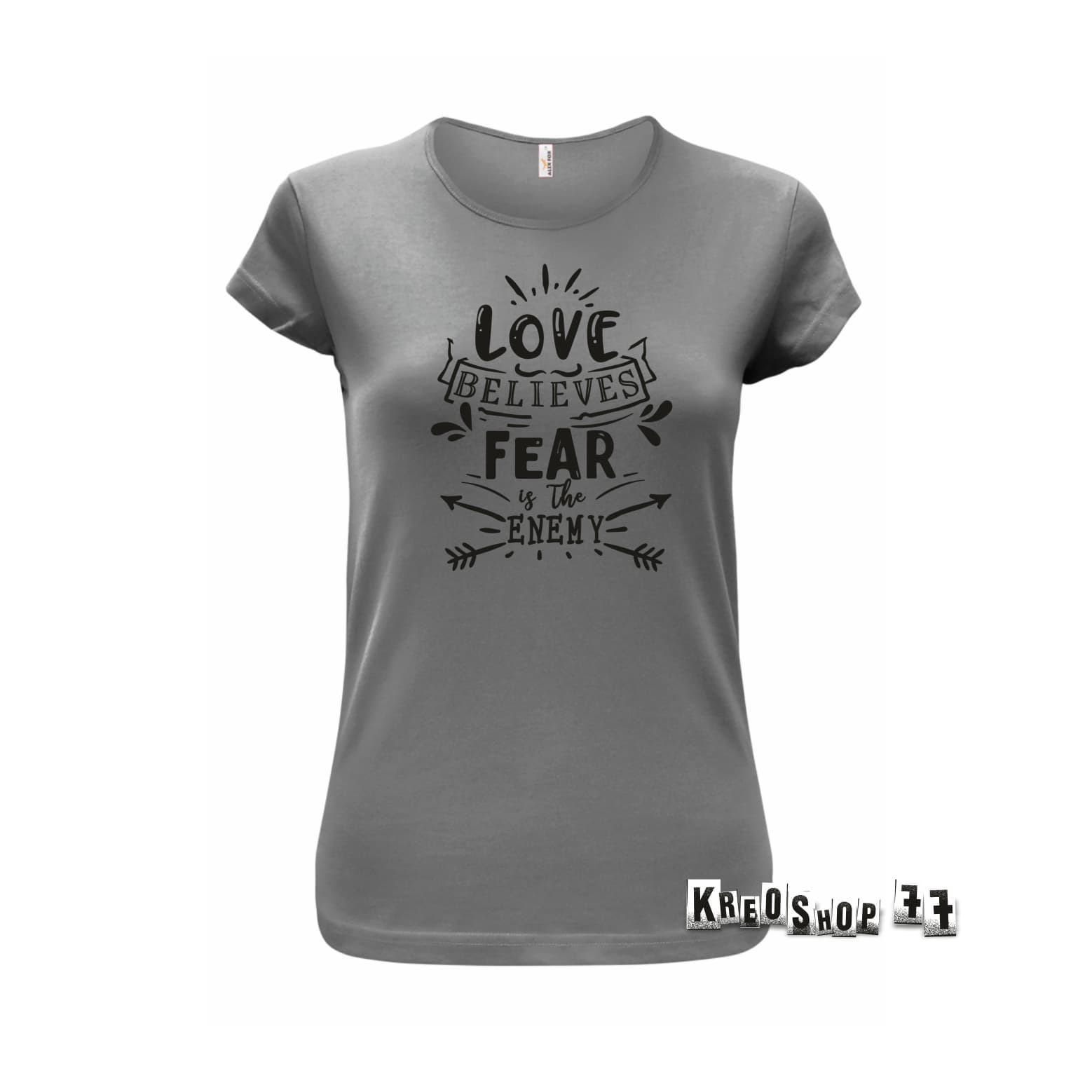 Dámske kresťanské tričko - Love believes 01 - šedé