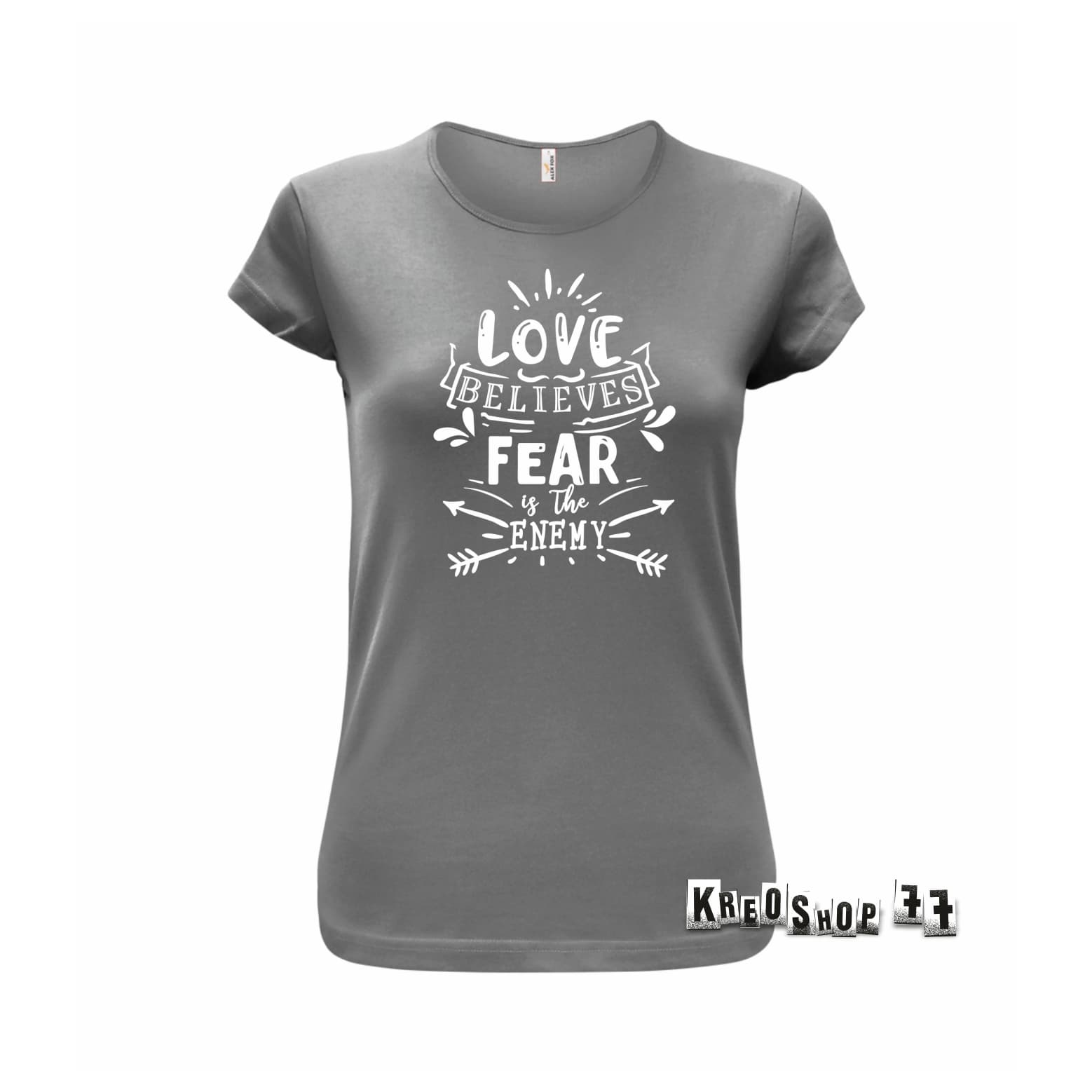 Dámske kresťanské tričko - Love believes 02 - šedé