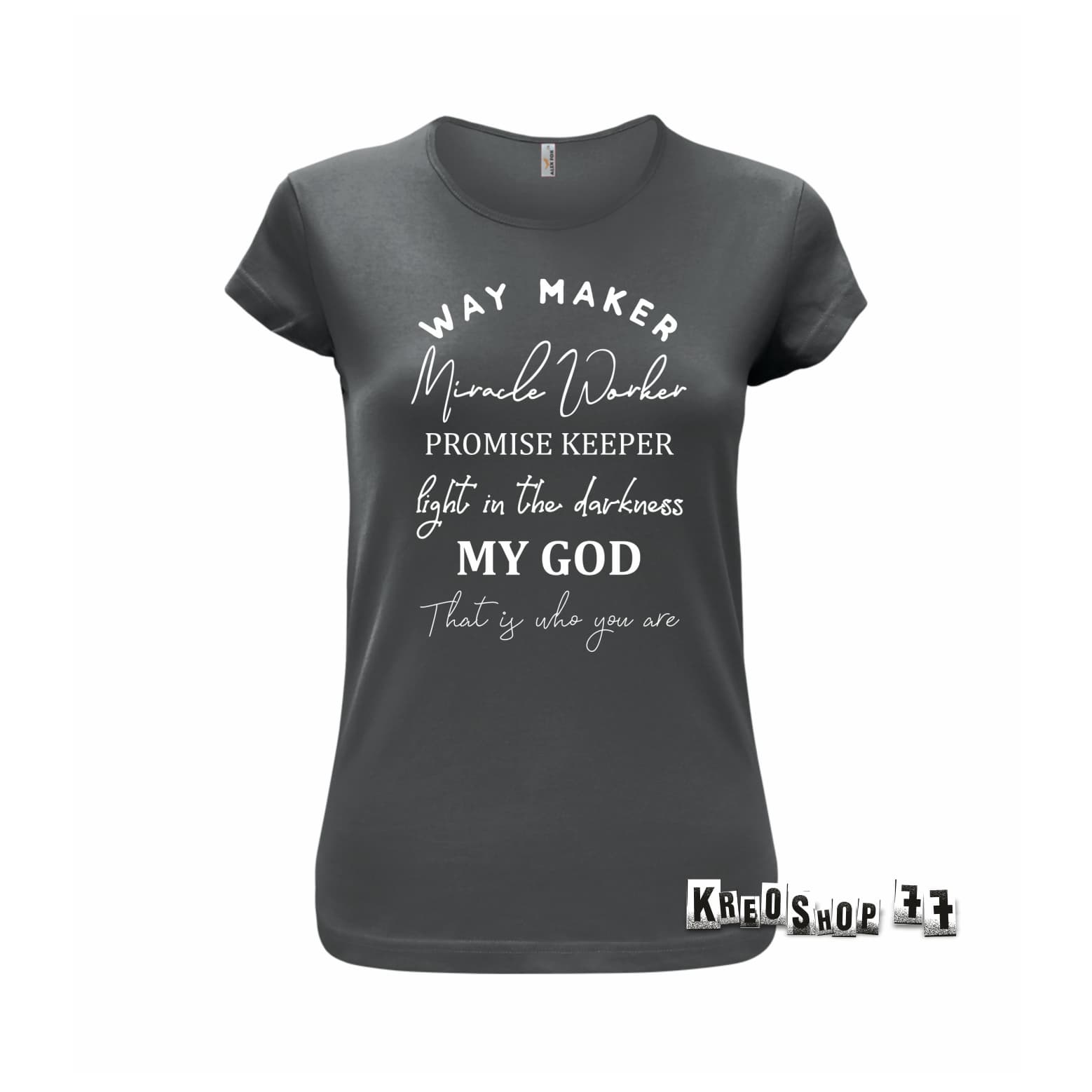 Dámske kresťanské tričko - Way Maker miracle Worker - Grey
