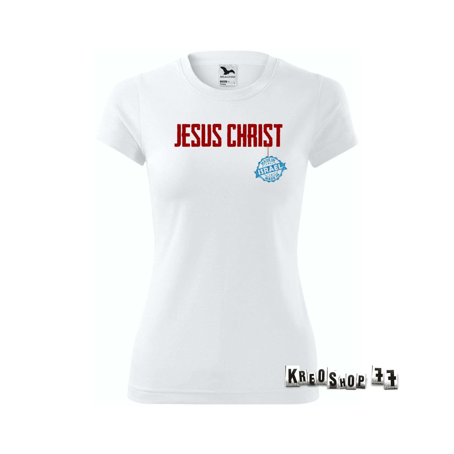 Dámske kresťanské tričko - Jesus Christ Made in Israel - Biele