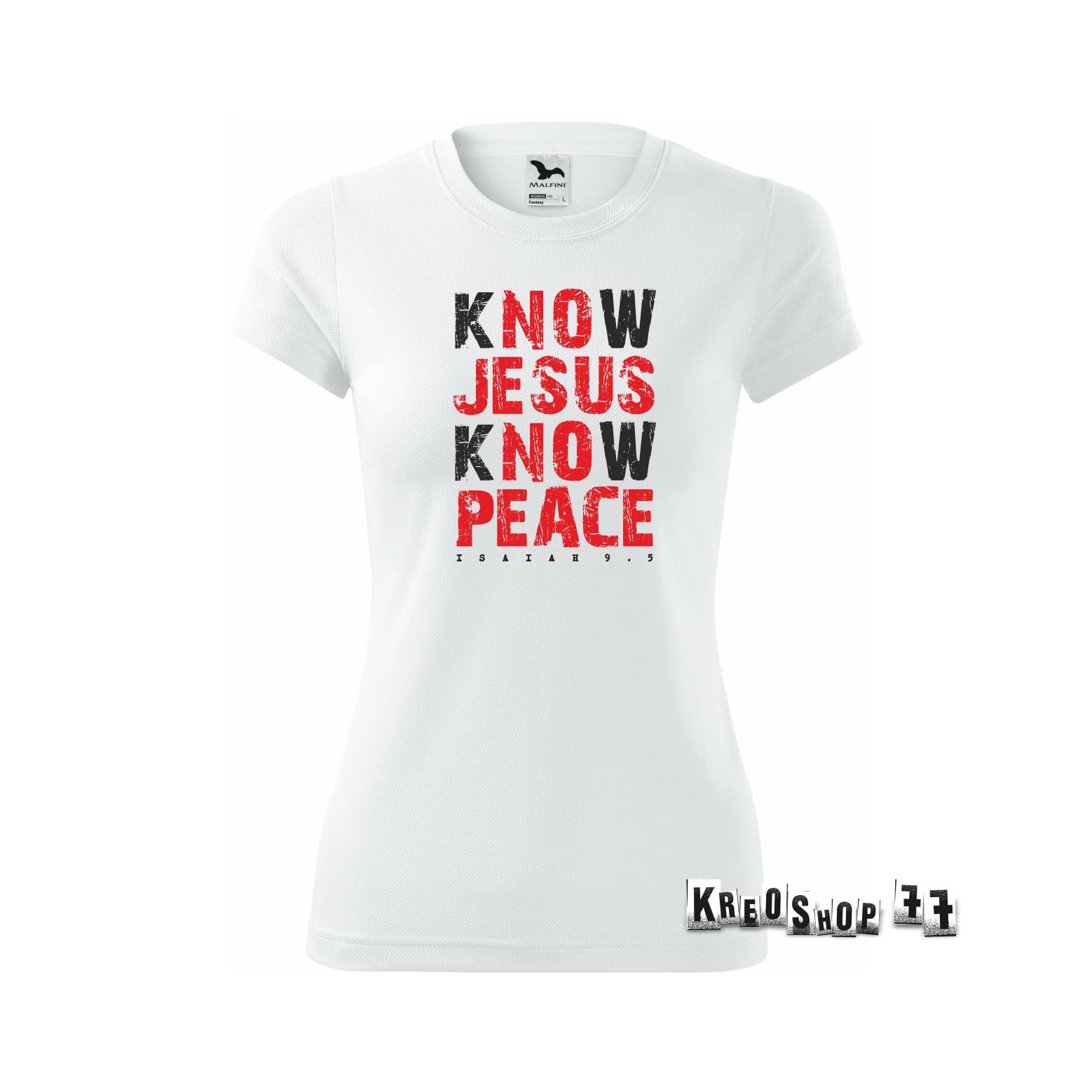Dámske kresťanské tričko - Know Jesus Know Peace - Biele
