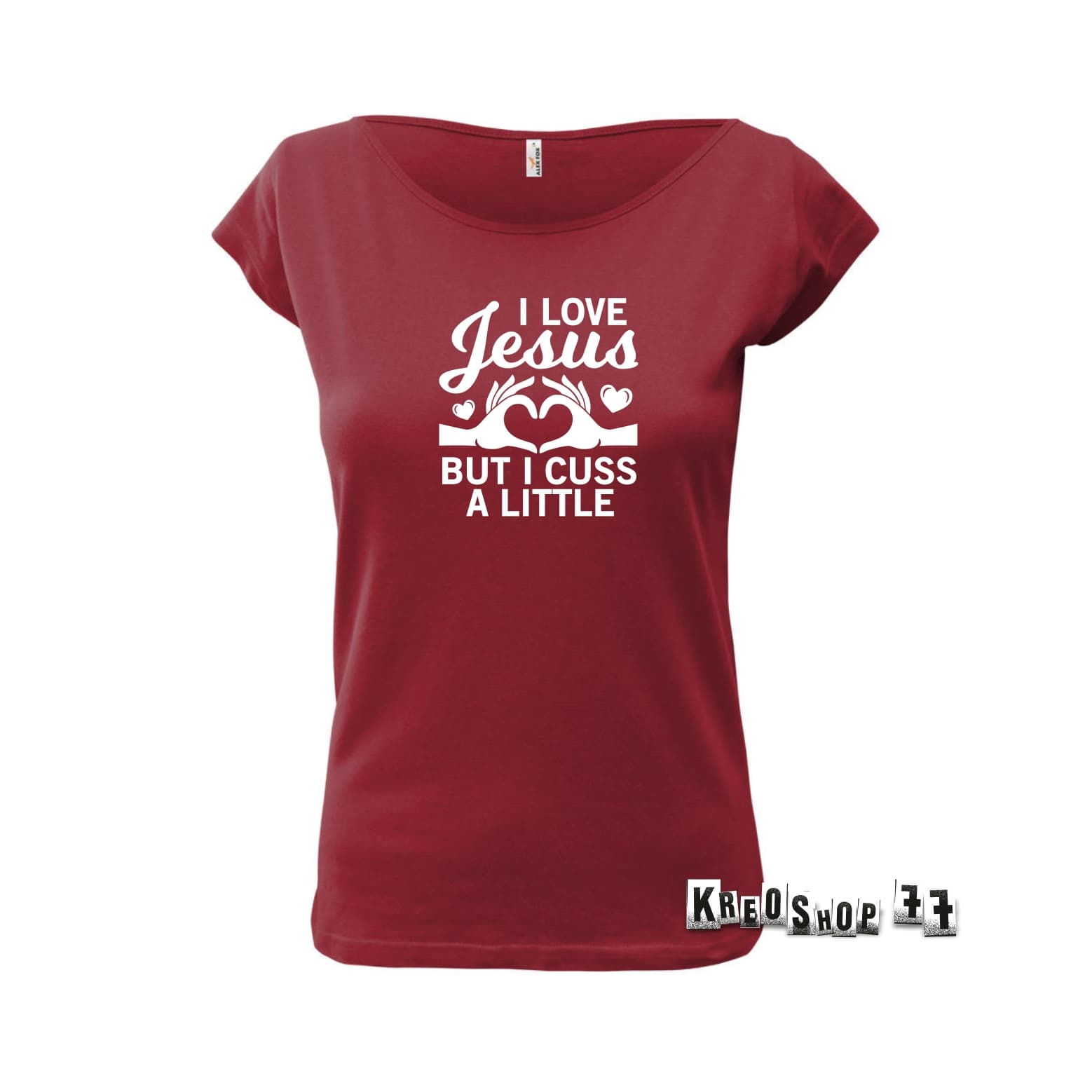 Dámske kresťanské tričko - I love Jesus - Tmavo červená