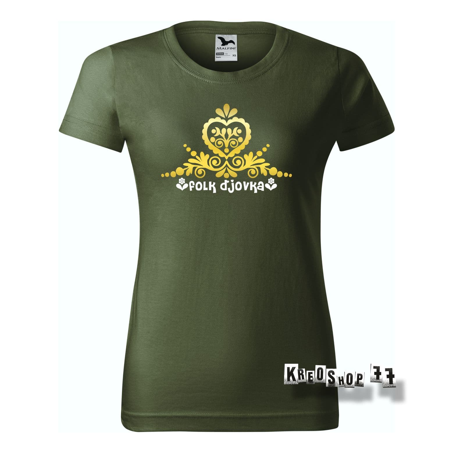 Dámske Tričko - Folk ďjovka 02 - Khaki