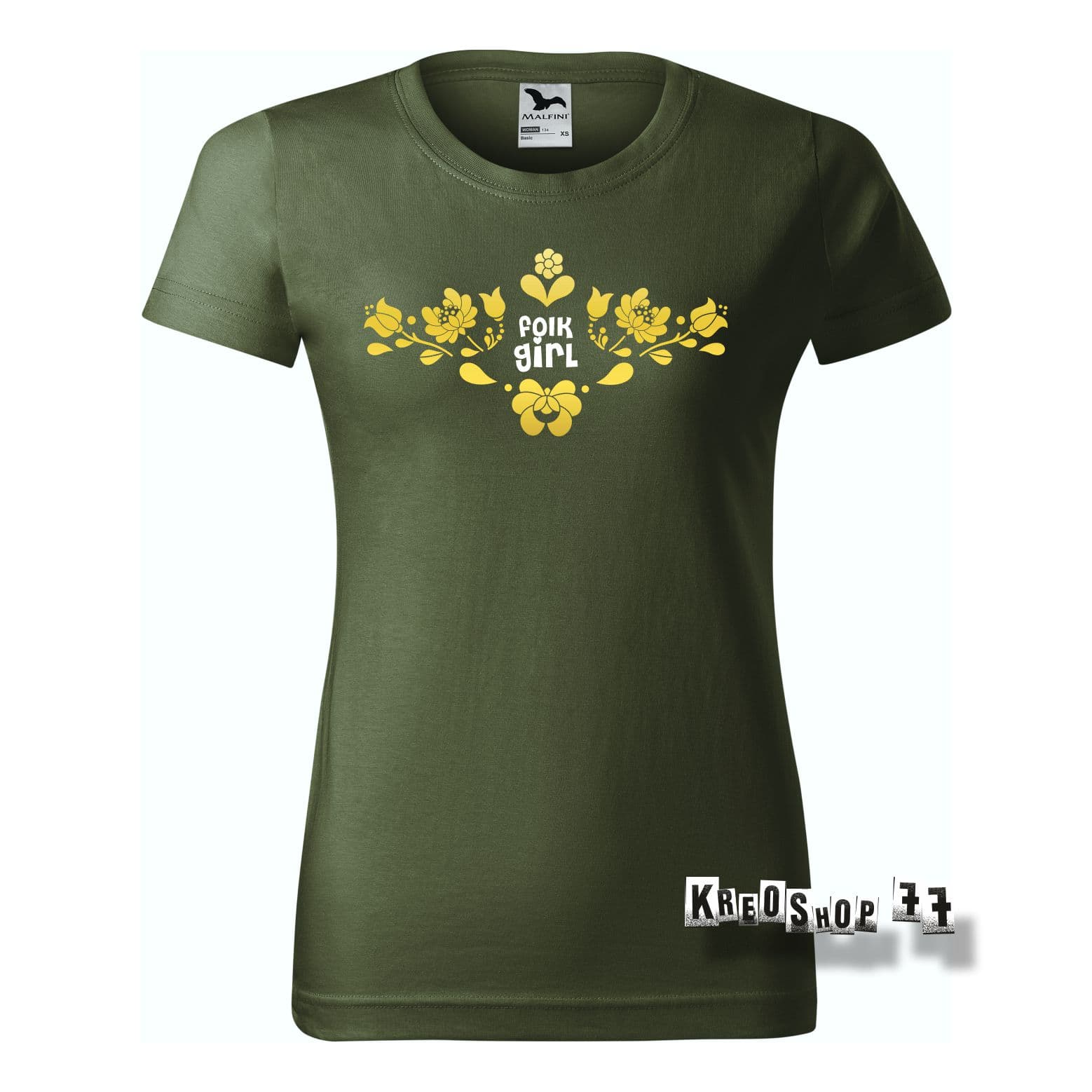 Dámske Tričko - Folk Girl 01 - Khaki