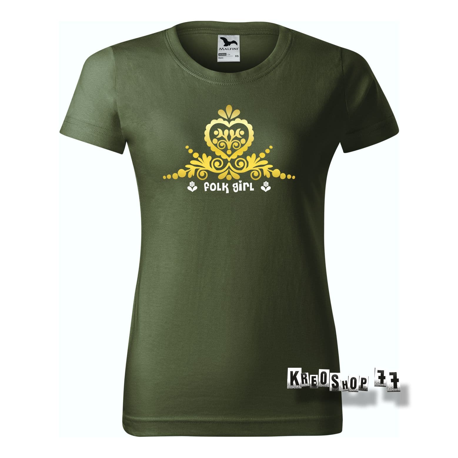 Dámske Tričko - Folk Girl 02 - Khaki