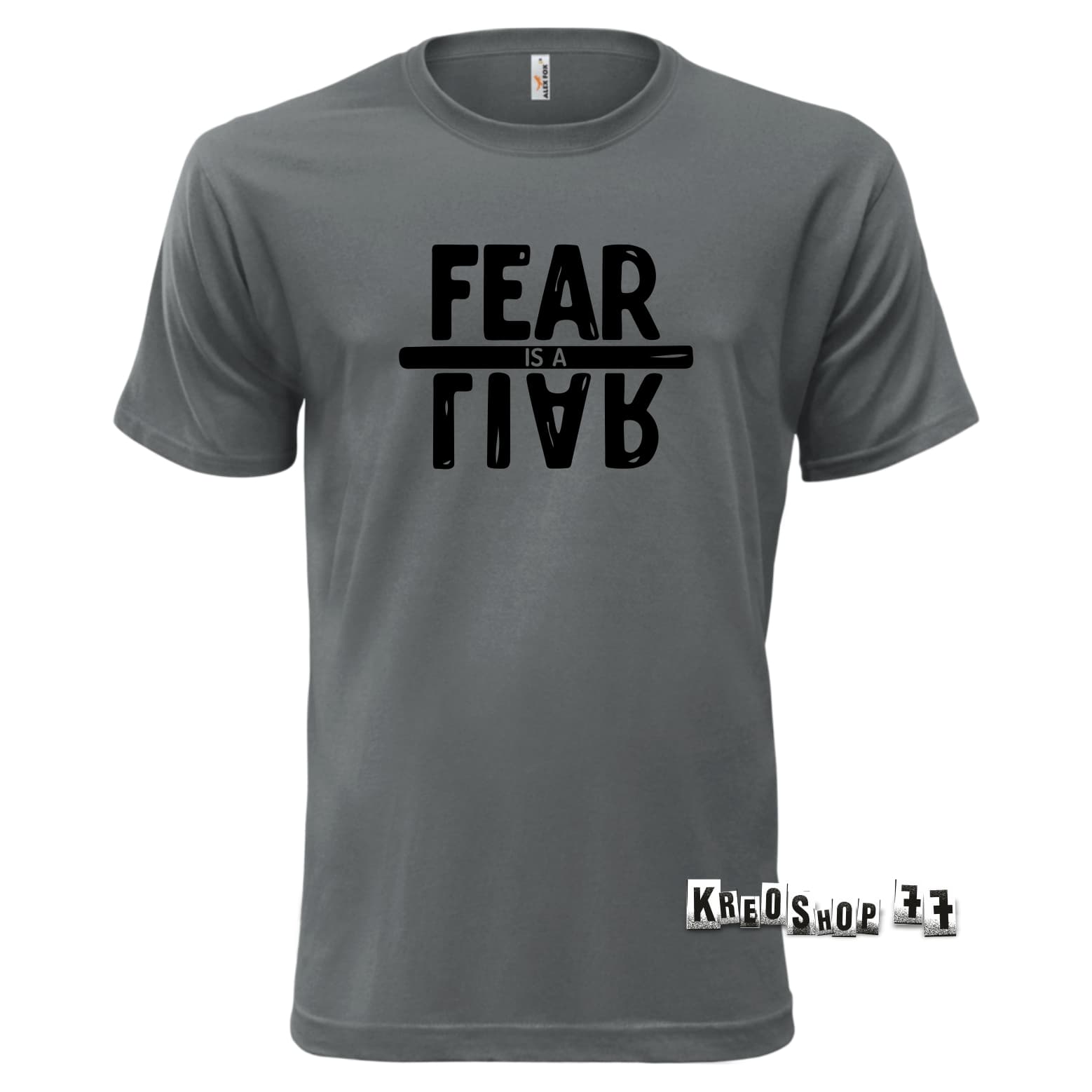 Kresťanské tričko - Fear is liar - Šedé 01