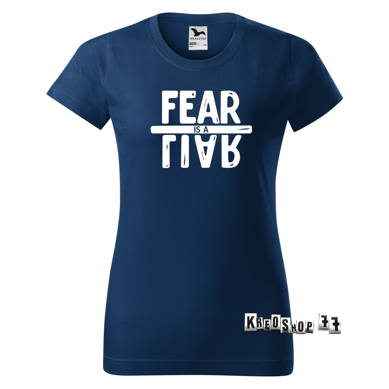 Dámske-kresťanské tričko Fear is a liar - Tmavo modré