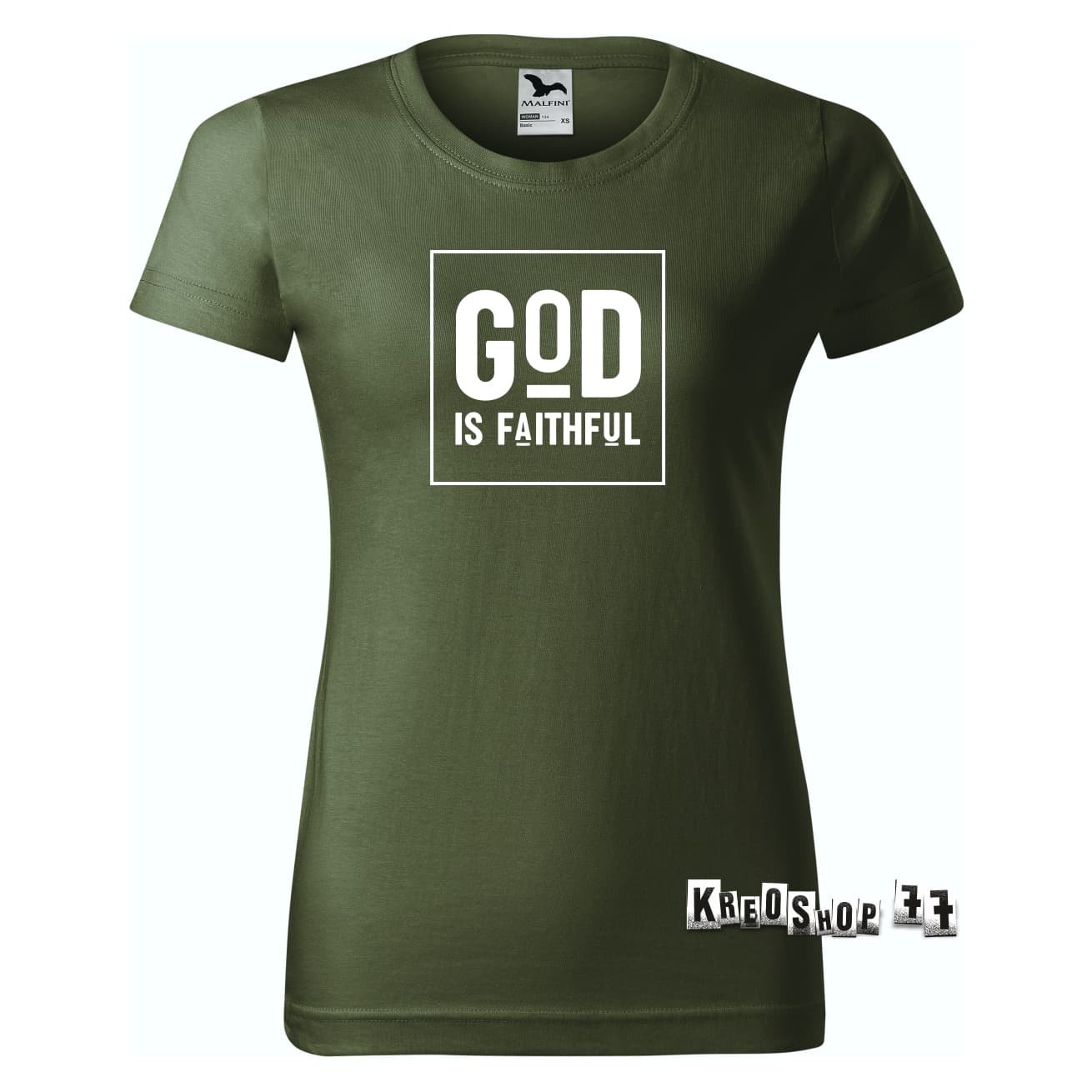 Dámske kresťanské tričko God is faithful - Khaki