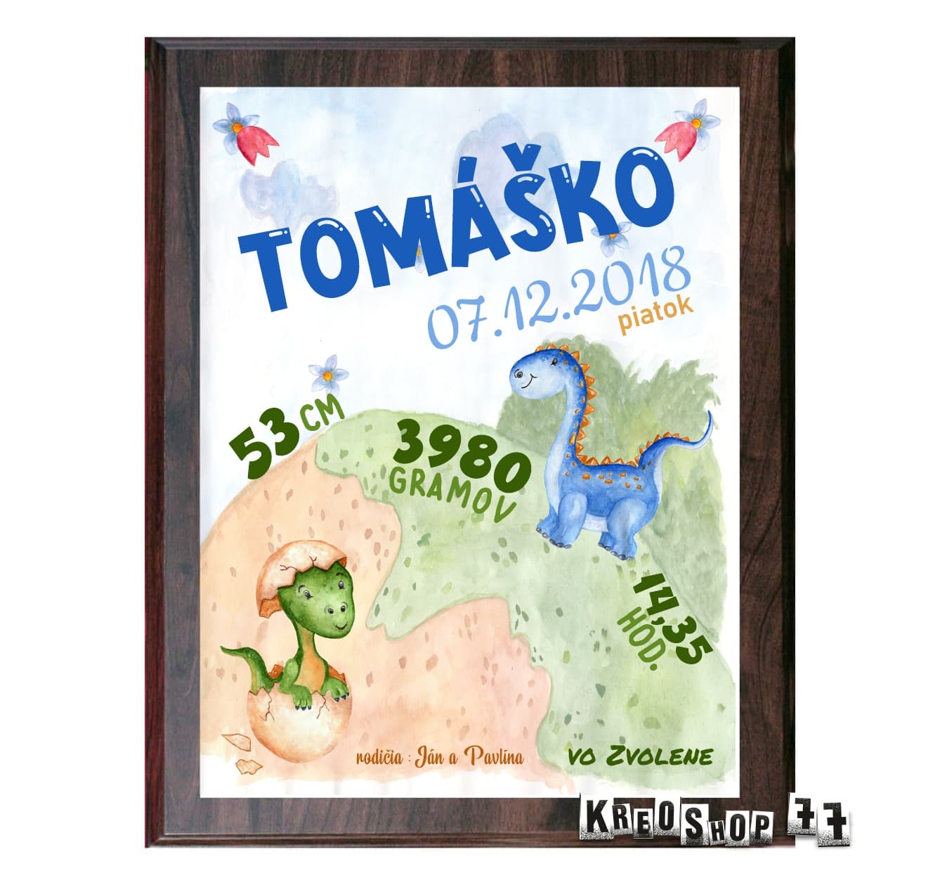 Novorodenecká tabuľka - Dinosaury 01
