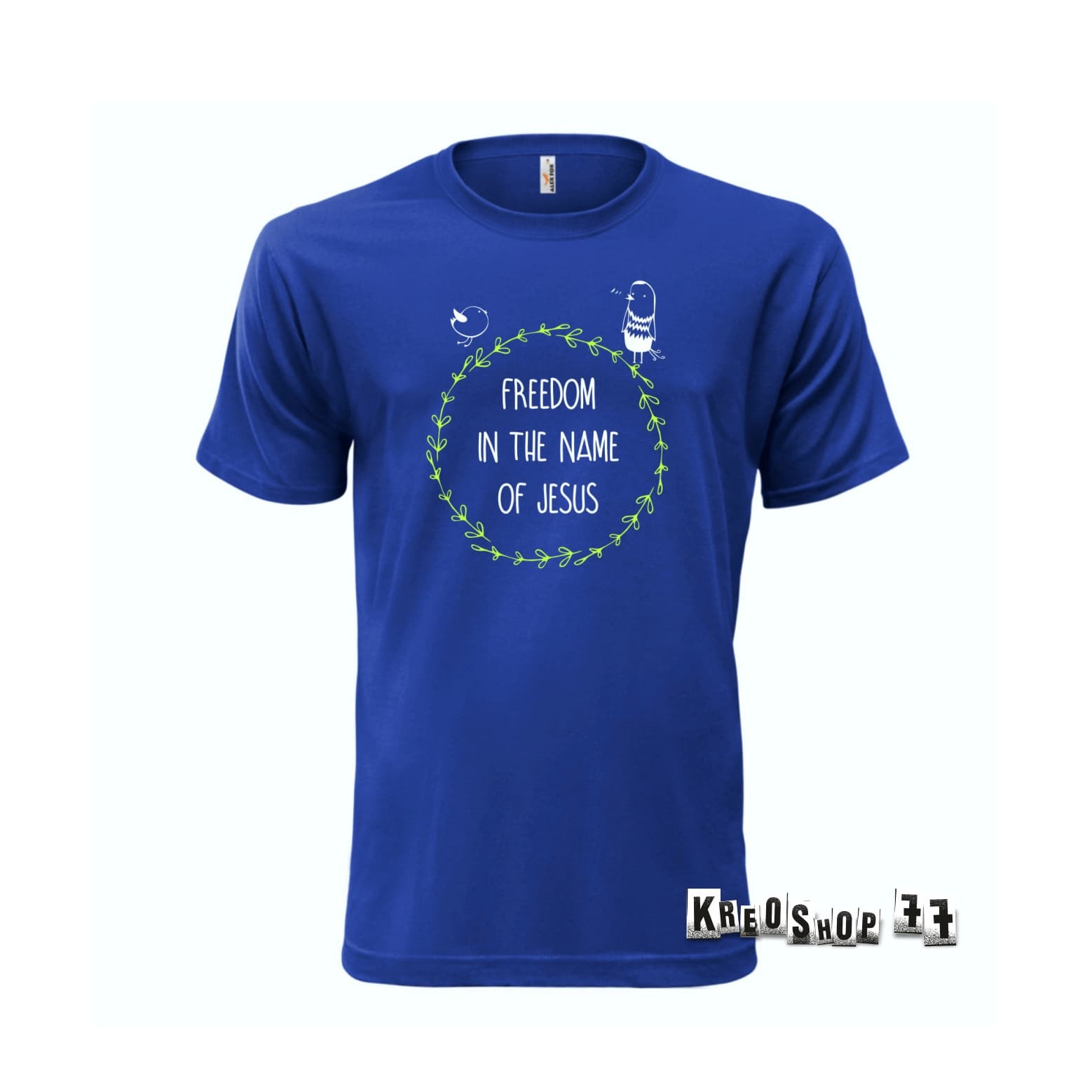 Kresťanské tričko - Freedom in the name of Jesus - modré