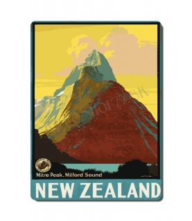 Retro poster City - Nový Zéland - Mitre Peak