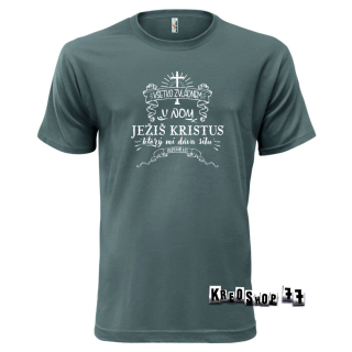 Kresťanské tričko - Všetko zvládnem v Ježišovi - Šedé/biela