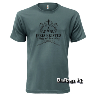 Kresťanské tričko - Všetko zvládnem v Ježišovi - Šedé/čierna