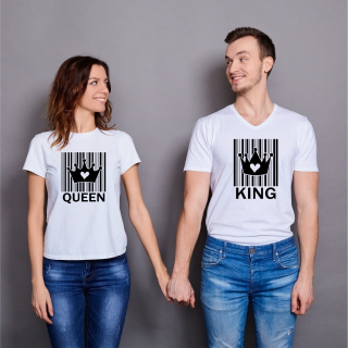 Valentínske tričká - QUEEN / KING - biele