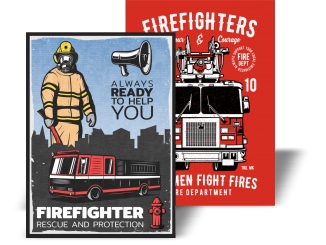Firefighter retro poster
